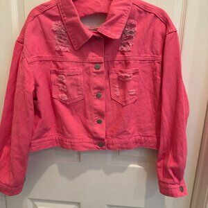 Women's Denim Jacket | Fringe Rhinestones Long Sleeve Distressed Ripped Denim
